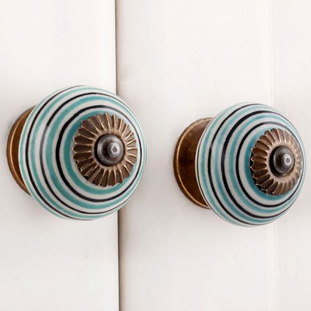Sage Green Black Striped Knobs